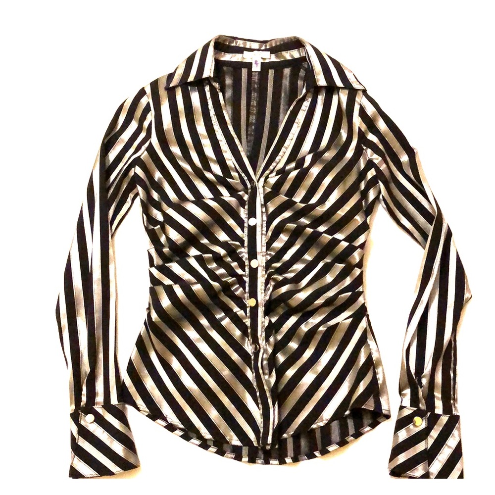 Cache Black & Silver Retro Stretch Blouse